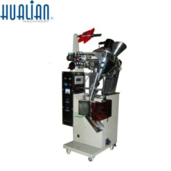 Maquina Envasadora vertical DXDF-100ZAX en operación, ideal para chocolates y semillas, con sistema de pesaje continuo.