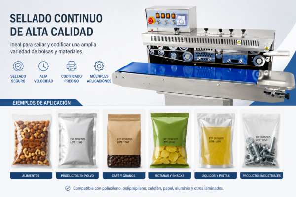 Máquina selladora con impresión de fecha y lote selladora de banda continua con codificador frm-1120w Máquina Selladora de Banda Continua con Codificador FRM-1120W / FRD-1000 selladora continua con fechador industrial