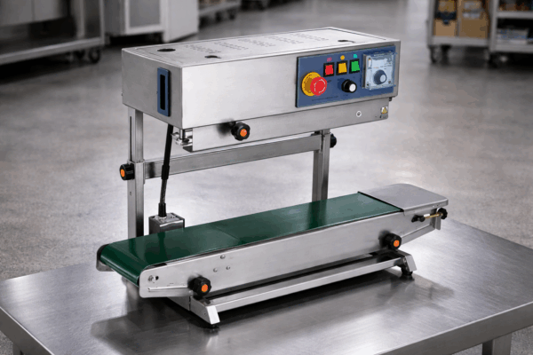 elladora de banda continua en operación industrial selladora de banda continua Cómo funciona una selladora de banda continua selladora de banda continua acero inoxidable