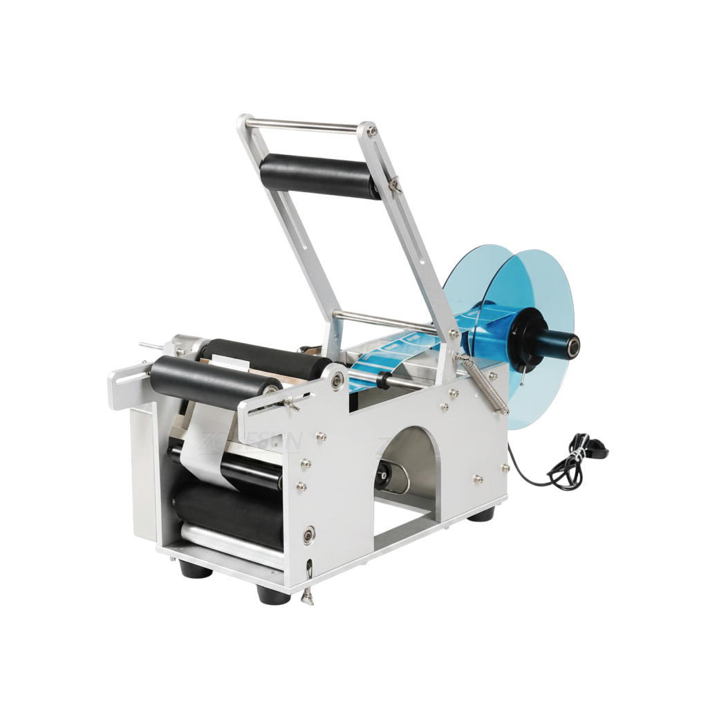 Etiquetadora semiautomática MT-50 para envases redondos.