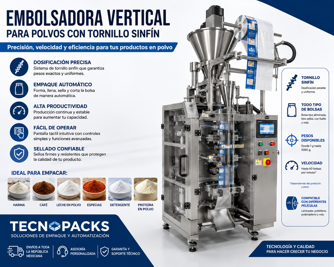 Embolsadora vertical para polvos con tornillo sinfín embolsadora vertical para polvos con tornillo sinfín Embolsadora vertical para polvos con tornillo sinfín embolsadora vedrtical de tornillo sin fin para polvos